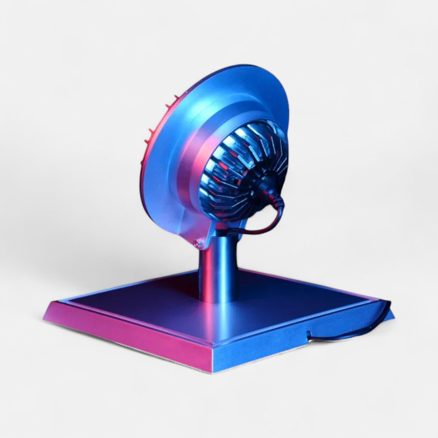 Tony Stark Arc Reactor LED Lamp. The iconic Iron Man Tony Stark's Arc Reactor and Base back side as an LED Lamp on a plain white background.