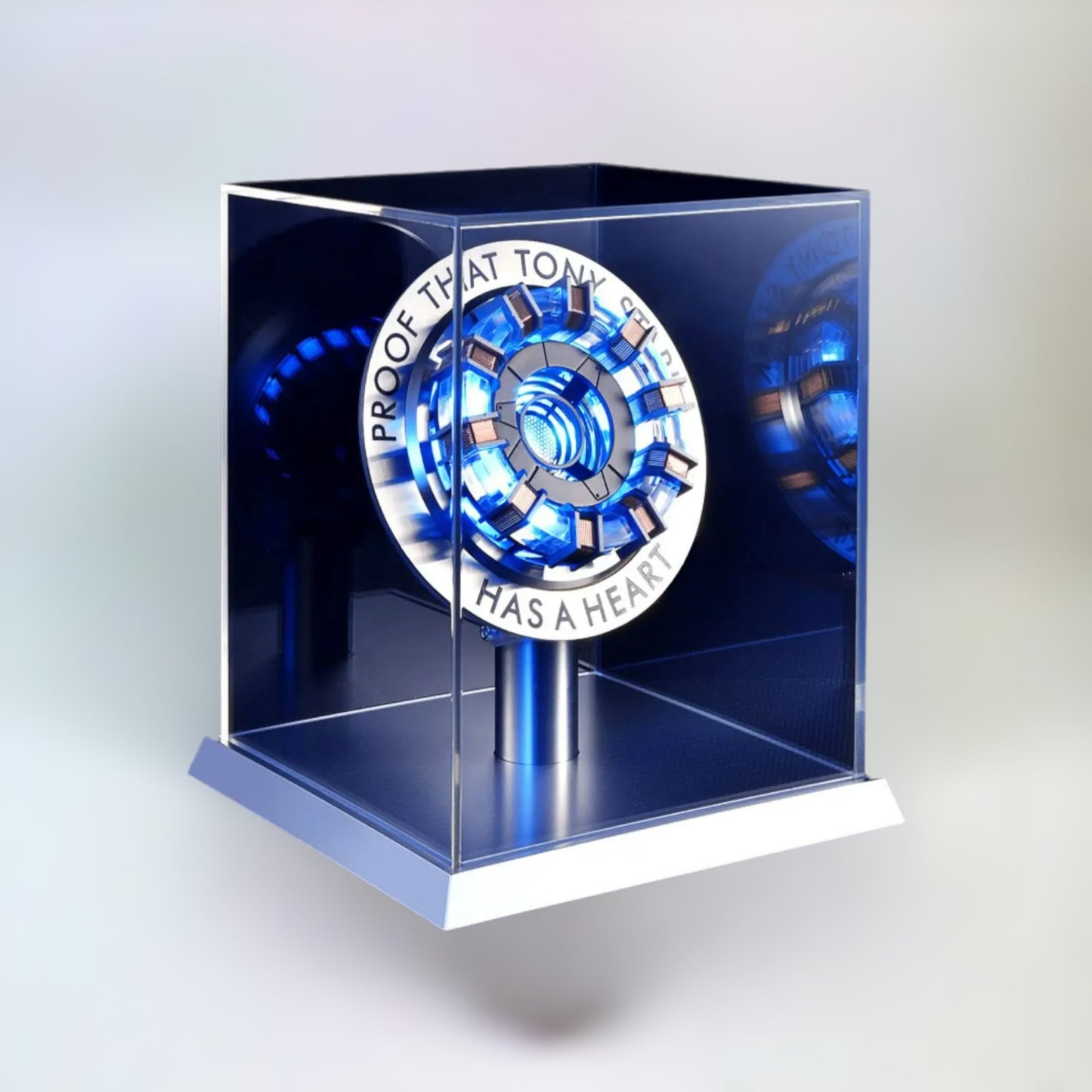 Tony Stark Arc Reactor LED Lamp. The iconic Iron Man Tony Stark's Arc Reactor as an LED Lamp on a plain white background.