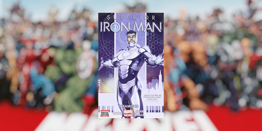 The Superior Iron Man Comic Cover with a Marvel Comics themed background.