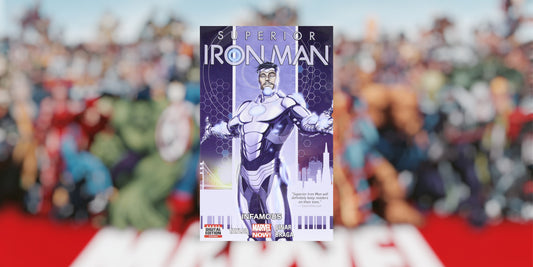 The Superior Iron Man Comic Cover with a Marvel Comics themed background.