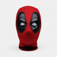 Deadpool mask fabric and leather eyes, deadpool and wolverine, deadpool mask with plain white background.
