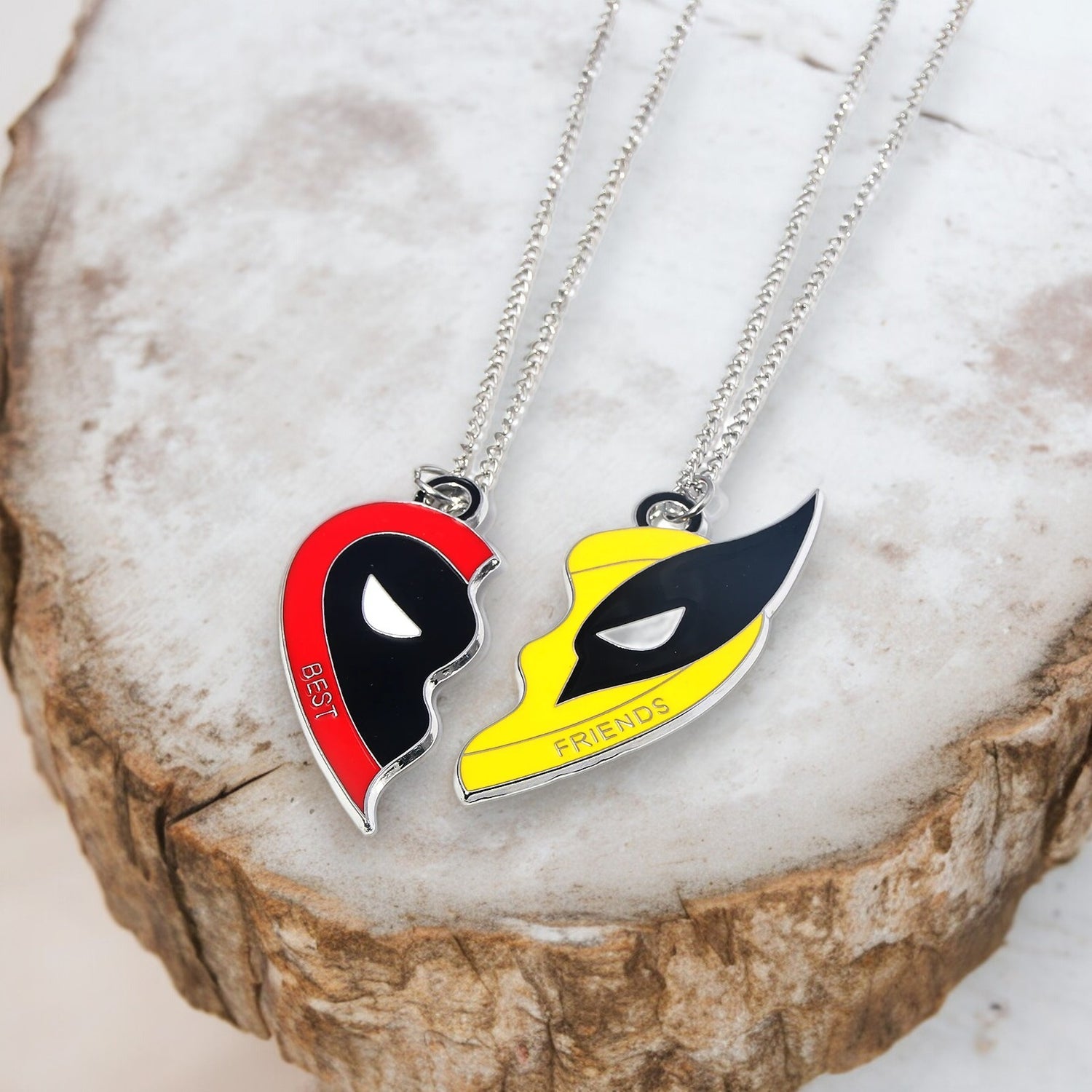 Deadpool and Wolverine Best friends Necklace on Wooden Table Deadpool and Wolverine Movie Products