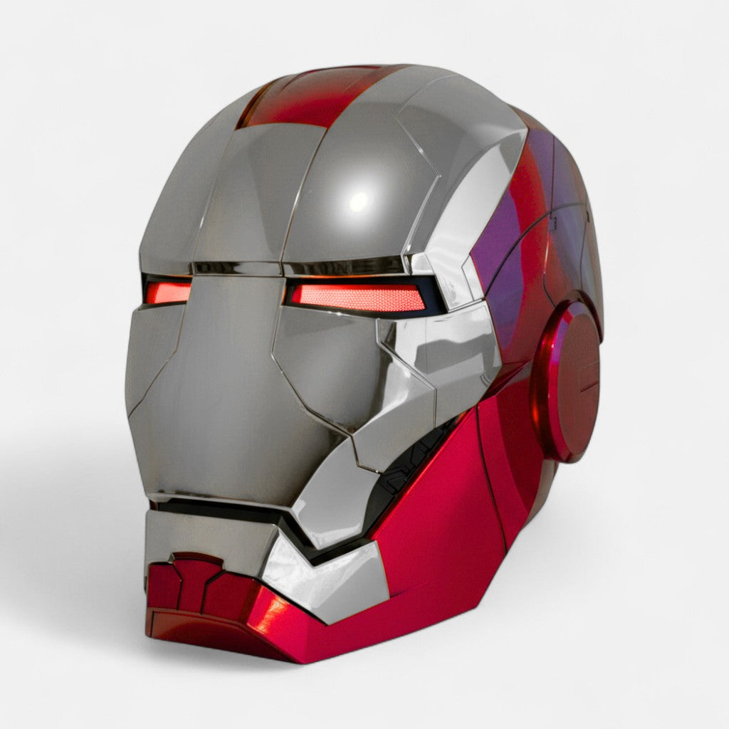 Iron Man Helmet MK5 Silver Jarvis Voice Activation Red Eyes Combat Mode