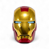 The gold Iron Man MK5 helmet front side with blue eyes.