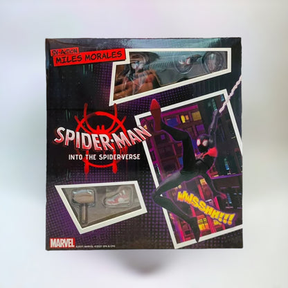 Miles Morales action figure packaging box with a plain white background.