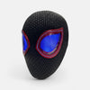 Miles Morales Mask Blinking Movable Eyes Spiderman Ring Remote Control. Miles Morales mask with Blue LED Lights on a plain white background.