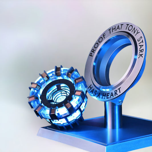 Tony Stark Arc Reactor LED Lamp. The iconic Iron Man Tony Stark's Arc Reactor and Base as an LED Lamp on a plain white background.