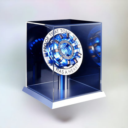 Tony Stark Arc Reactor LED Lamp. The iconic Iron Man Tony Stark's Arc Reactor as an LED Lamp on a plain white background.