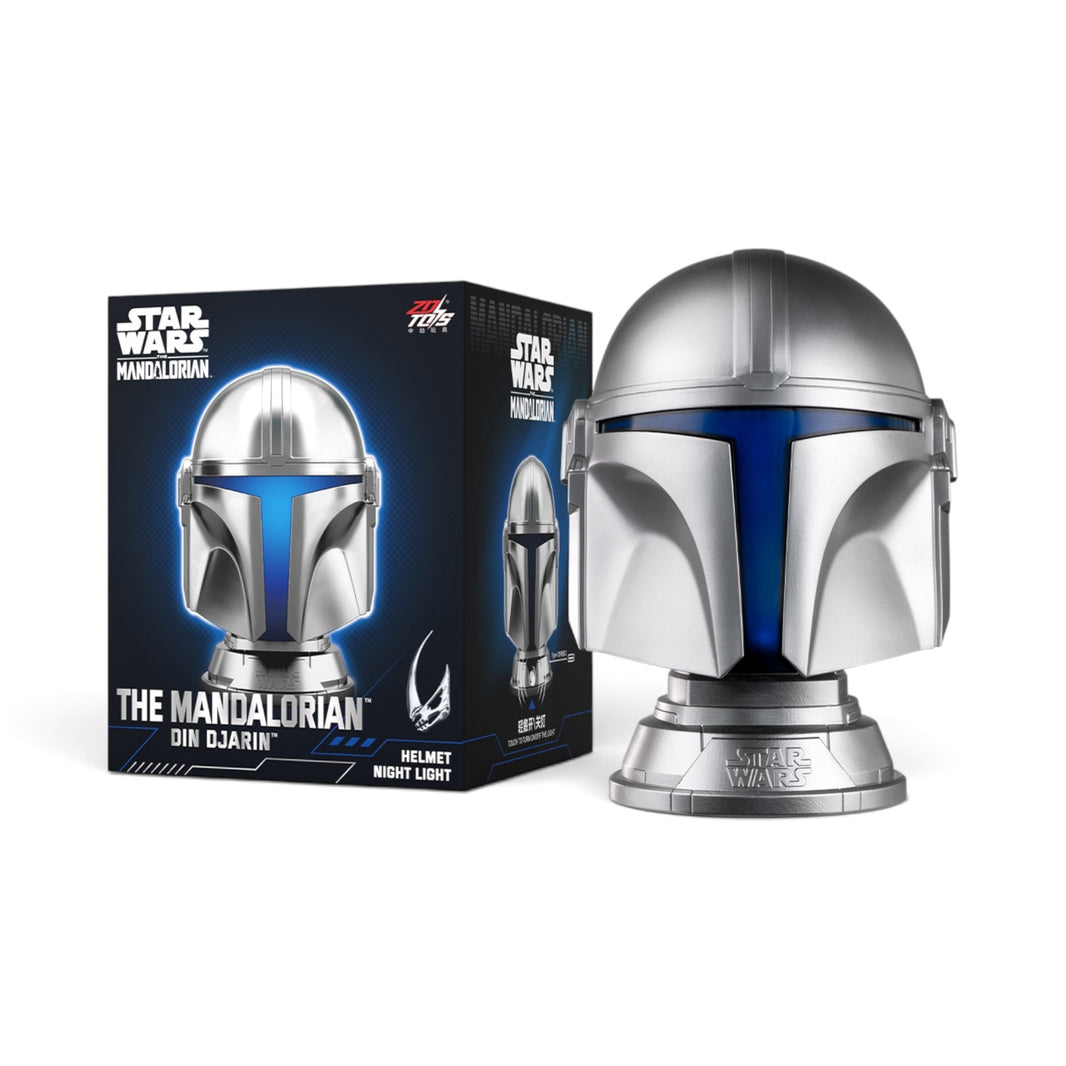 ZD Toys Din Djarin (Mandalorian) helmet night light shown with retail box