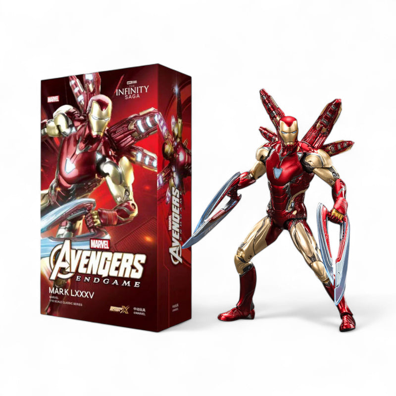 ZD Toys Iron Man Mark 85 action figure next to it's box.