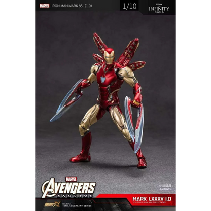 ZD Toys Iron Man Mark 85 action figure posing with weapons.