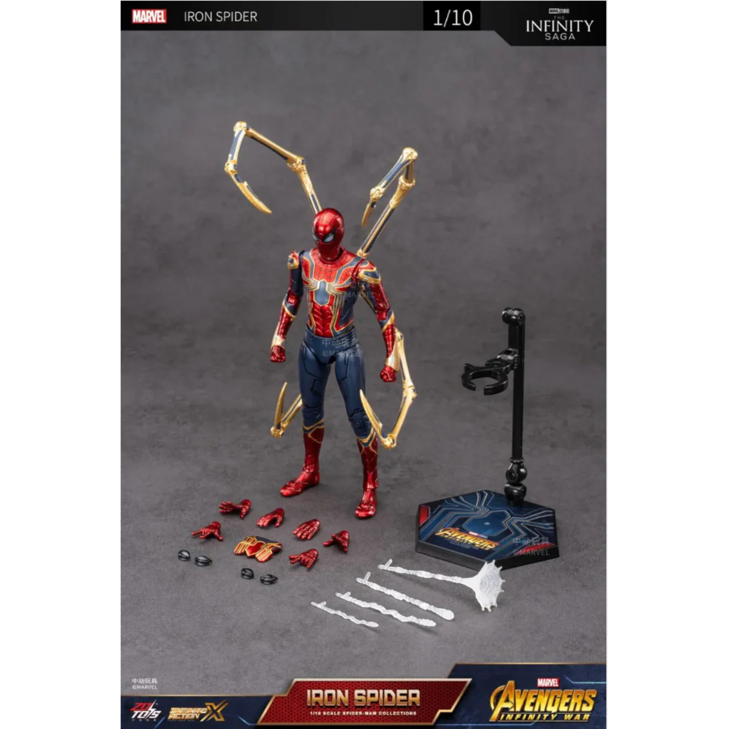 ZD Toys Iron Spider action figure with it's accessories.